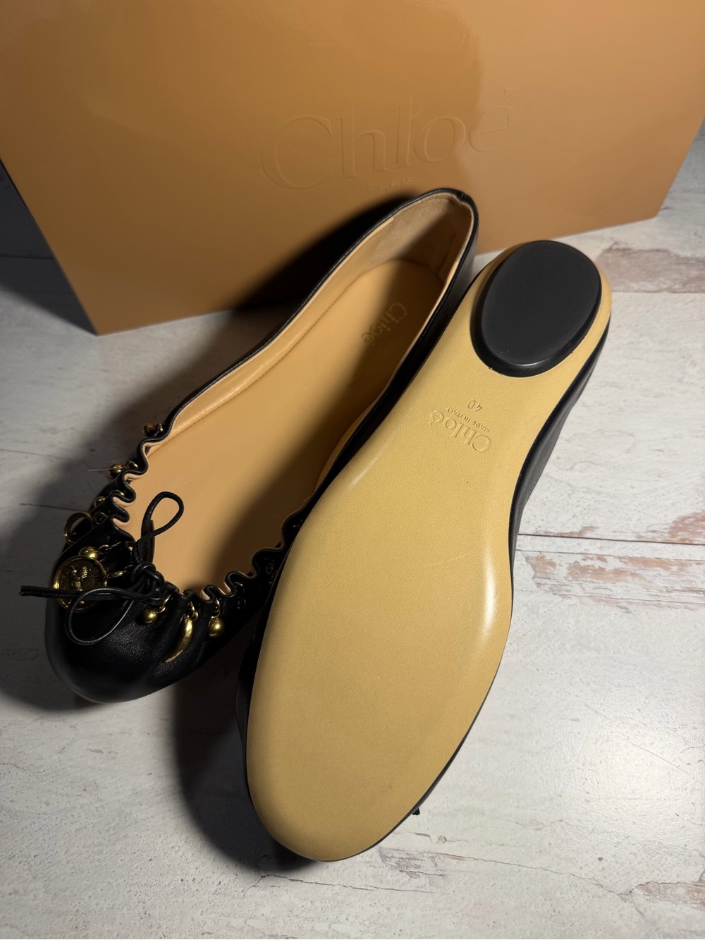 Chloe Black Leather Ballet Flats with Gold Hardware Sz40 or US9 - Picture 4 of 5